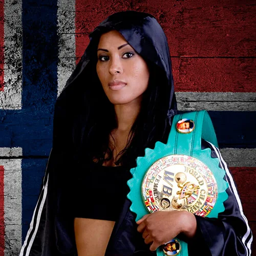 Cecilia Braekhus posing with her WBC champion belt