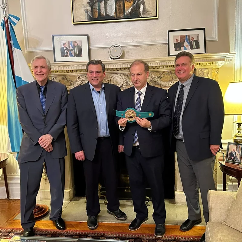 Don Makeski and Mauricio Sulaiman as guests of Consul General, Santiago Villalba and Rodrigo Miranda at the Argentine Embassy in NYC.