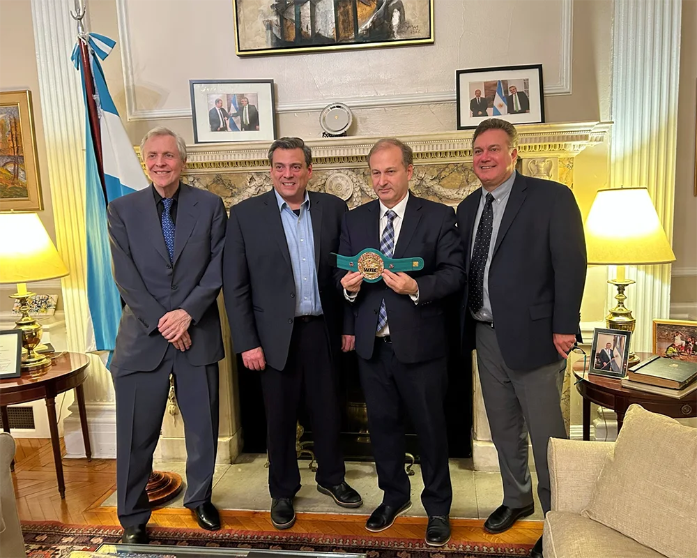 Don Makeski and Mauricio Sulaiman as guests of Consul General, Santiago Villalba and Rodrigo Miranda at the Argentine Embassy in NYC.
