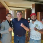 Dunstan Rozario & Roshan Nathanial, DJMC Events, UAE with President WBC, Mauricio Suleiman posing