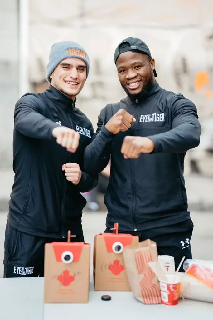 Noemie Charest - The Chicken Queen of Canada_4 Boxers Christopher Guerrero and Moreno Fendero posing for the camera