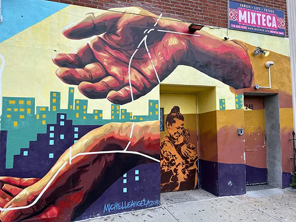 Graffiti mural on the entrance of Mixteca