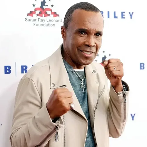 Sugar Ray Leonard doing a boxing pose for the camera
