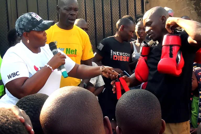 WBC Cares - Africa Cares representatives presenting some donations to the participants at the event