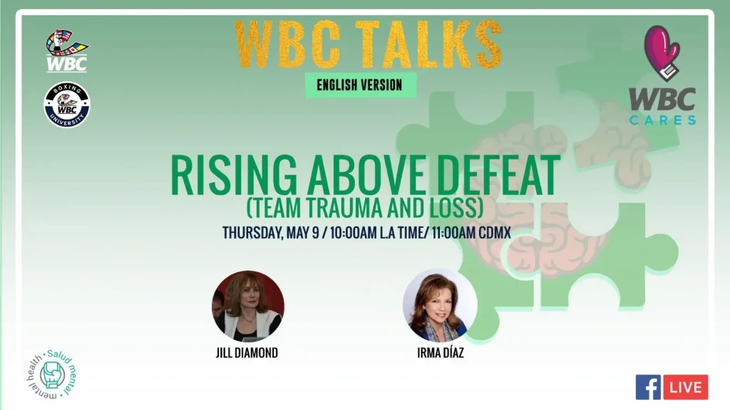 WBC Cares - Rising from Defeat, Jill Diamond's talk with Irma Díaz flyer