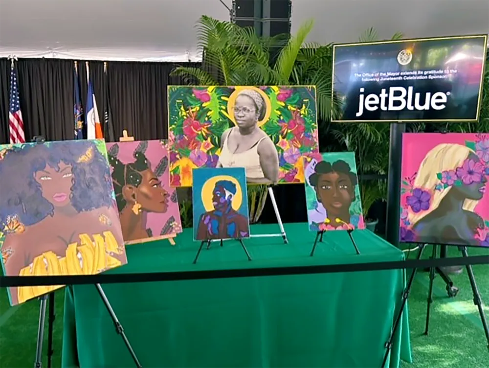 Table with art that celebrates Juneteenth in NY